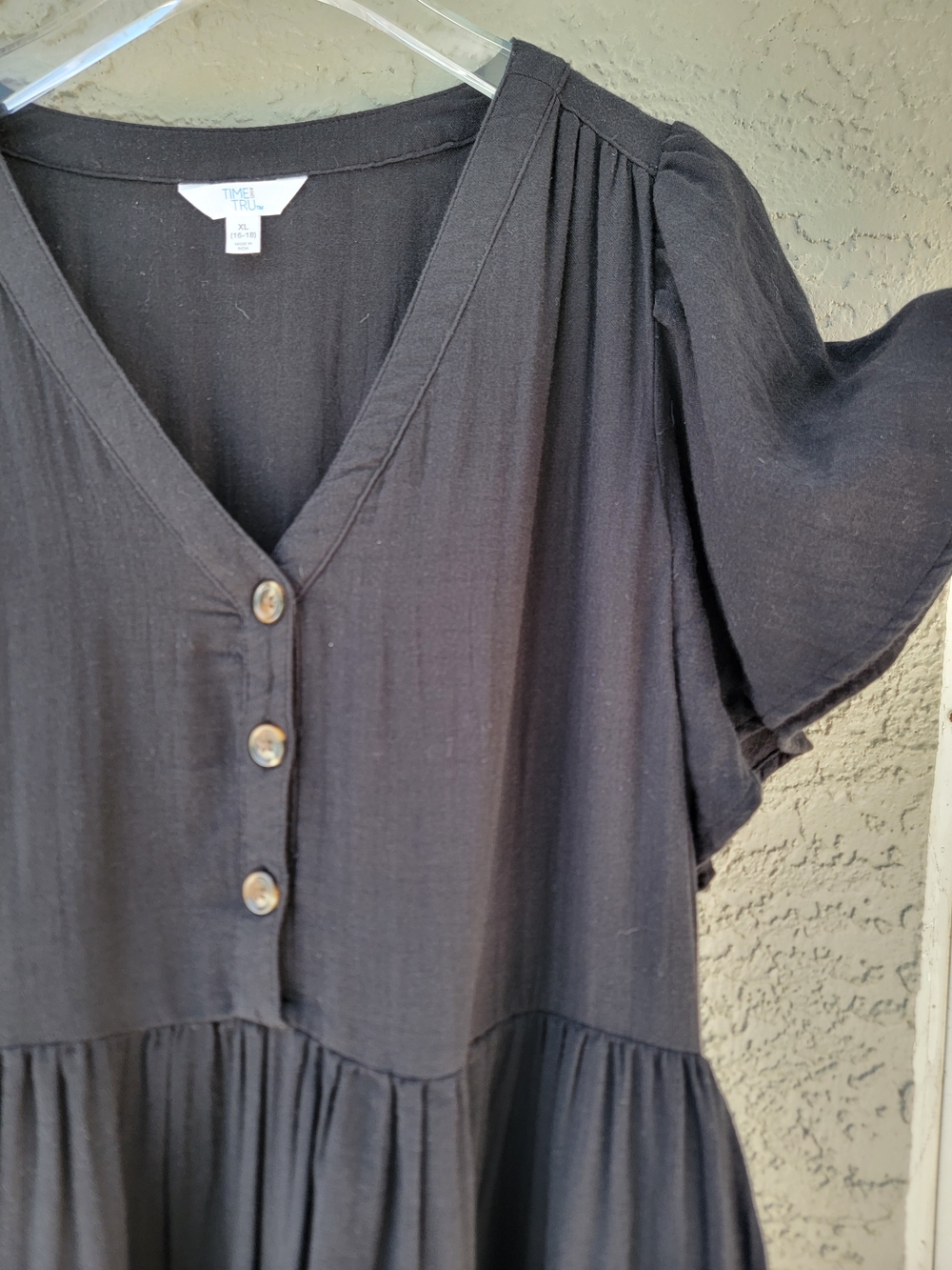 Time and Tru Black Cotton Gauze Babydoll Dress XL 16/18 Cottagecore - Picture 10 of 10